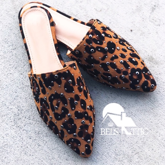 LAST 1♥️Leopard Animal Print Pointed Mule Flats - Picture 2 of 8